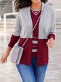 Plus Size Women's Color-Blocking Long Sleeve Open-Front Cardigan