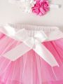Newborn Baby Girls' Romantic And Beautiful Net Yarn Bowknot White/Pink Photo Shoot Outfit