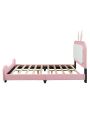 Merax Full size Upholstered Rabbit-Shape Princess Bed ,Full Size Platform Bed with Headboard and Footboard, White+Pink