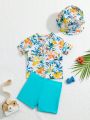 Baby Boys' Plant Printed Raglan Short Sleeve Top And Shorts Swimsuit Set