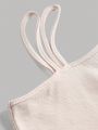 SHEIN Teenage Girls' Asymmetrical Neckline Ribbed Knit Short Sleeve T-Shirt For Vacation