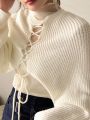 FRIFUL Women'S Batwing Sleeve Sweater With Tie