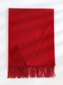 1pc Women's Pure Red Fringed Faux Cashmere Warm And Versatile Plus-size Scarf Shawl Suitable For Daily Use