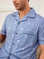 Men'S Short Sleeve Color Block Lapel Collar Top And Long Pants Homewear Set
