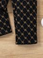 SHEIN 3pcs/Set Boys' Simple Fashionable Casual Gold Printed Gentleman Elegant Formal Suit Set