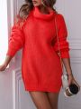SHEIN LUNE Women'S Turtleneck Drop Shoulder Long Sleeve Sweater Pullover
