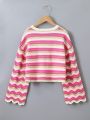 Girls' Color-Block Wavy Drop Shoulder Sweater, Teenager