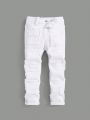 SHEIN SHEIN Toddler Boys Ripped Washed Casual White Skinny Denim Jeans ,For Toddler Boy Clothes