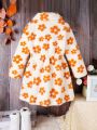 SHEIN Kids EVRYDAY Young Girl 1pc Floral Pattern Dual Pocket Teddy Coat