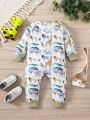 Baby Boys' Casual Cartoon Animal Printed Long Sleeve Jumpsuit With Zipper, Spring/Autumn