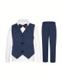 Young Boy's Gentleman Suit 2pcs/Set Including Solid Color Vest, Trousers And Bowtie, Romantic & Fashionable, Suitable For Birthday Parties, Evening Parties, Weddings, Baptisms, Anniversaries