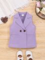 SHEIN Baby Girls' Casual Purple Suit Vest With Lapel Collar Jacket