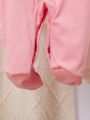 SHEIN Baby Girl's Knitted Set Including Cardigan, Long Sleeve Bodysuit And Footed Pants In Multiple Colors For Home Wear, Pink/White/Solid