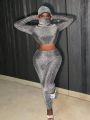 SHEIN Slayr Shimmering Gray Tight-Fitting Two-Piece Set