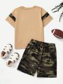 SHEIN Kids EVRYDAY Young Boy Camouflage Print Short Sleeve T-Shirt And Shorts 2pcs/Set Casual Outfit