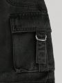 SHEIN Teen Girl Flap Pocket Buckle Detail Denim Skirt