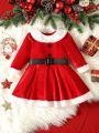 Baby Girl Contrast Trim Belted Dress