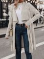 Waterfall Collar Open Front Ribbed Knit Coat