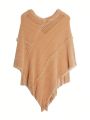 1pc Women's Solid Color Knitted Hollow Out Fringed Shawl With Tassel, Autumn & Winter Warm Scarf For Daily Streetwear