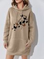 Butterfly & Letter Graphic Drop Shoulder Drawstring Hoodie Dress