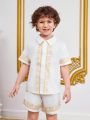 SHEIN Kids Nujoom Boy'S Geometric Pattern Shirt And Shorts Set