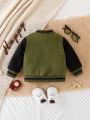 Boys' Casual Green Jacket With Irregular Embroidery Decoration For Spring And Autumn