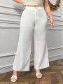 SHEIN Privé Women'S Plus Size Pants Simple Design Flared Legs Elastic Waist