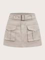 SHEIN Coolane Plus Flap Pocket Belted Cargo Skirt