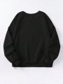 Teen Girls' Knitted Solid Color Casual Sweatshirt With Smiling Face & Letter Print