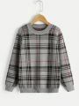 SHEIN Kids Academe Tween Boy Plaid Pattern Sweater