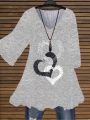 Plus Size V-Neck T-Shirt With Heart Print