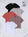 SHEIN Kids CHARMNG Toddler Girls' Casual Solid Color Short Sleeve T-Shirt 2/3pcs Set For Summer