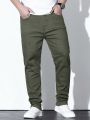 Men's Plus Size Solid Color Slim Fit Jeans With Diagonal Pockets