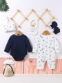 SHEIN 6-piece Baby Boy's Casual Daily Life Cute And Interesting Letter Print Star Print Pattern Baby Gift Set