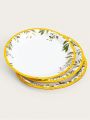 12pcs/set Plant Pattern Disposable Plate, Simple Disposable Paper Plate For Dinner Table
