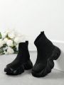 2023 Women's Fashionable Increased Height Boots, Autumn & Winter, Knitted, High Heel, Thick Bottom, Elastic Socks Boots