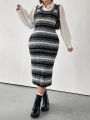 Plus Striped Pattern Sweater Dress Without Blouse