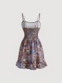 SHEIN MOD Full-printed Halter Neck Dress With Ruffled Hemline