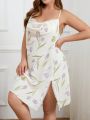 Plus Size Women's Floral Printed Lace Patchwork Nightgown