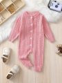 Baby Girl Button Front Cable Knit Jumpsuit