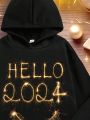 Teen Girls Casual Letter Printed Long Sleeve Hoodie, Suitable For Autumn And Winter