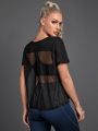 SHEIN Boxing Sheer Fishnet Sports Tee Without Bra