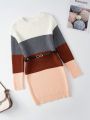 Girls' Loose Fit Color Block Sweater Dress