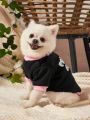 Debiesn 1pc Pink & Black Color Blocked Love Heart Print Pet Sweater Without Hat For Small Dogs