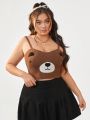 SHEIN Qutie Plus Size Women's Knitted Cute Bear Creative Top