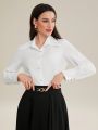 SHEIN Mulvari Ladies' Solid Color Button Down Shirt
