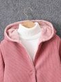 SHEIN Kids Nujoom Girls' Long Sleeve Fleece Lined Warm Long Coat In Pink (for Big Kids)