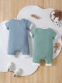 SHEIN 2pcs/Set Baby Boys' Casual And Comfortable Short Jumpsuit For Everyday Wear, Spring & Summer