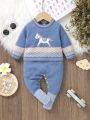 SHEIN Infant Baby's Sweater Jumpsuit With Little Horse Pattern