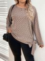 SHEIN LUNE Plus Size Printed Batwing Sleeve Shirt With Side Tie